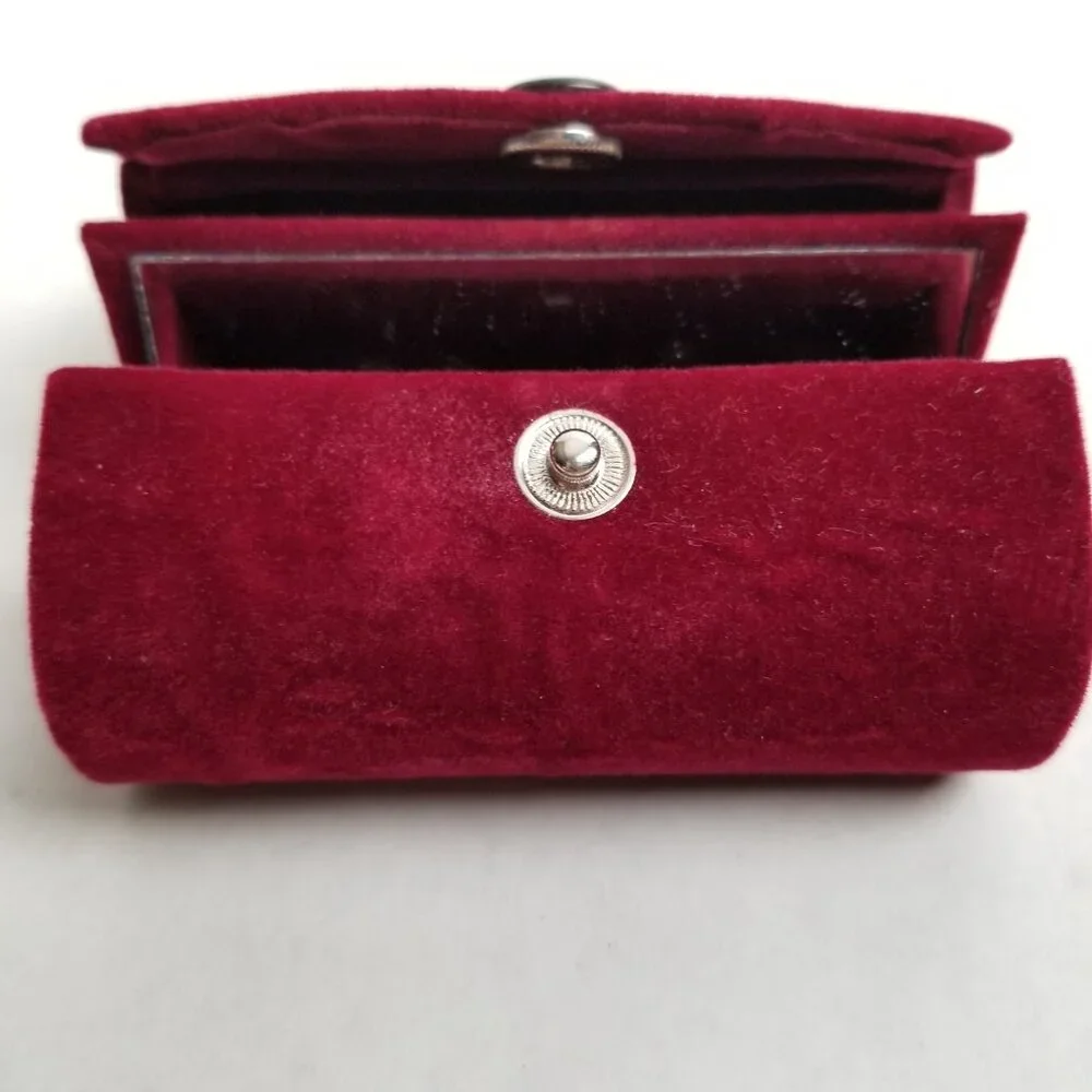 Vintage Double Lipstick Case Silver Plated Velvet Mirror Floral Scrollwork